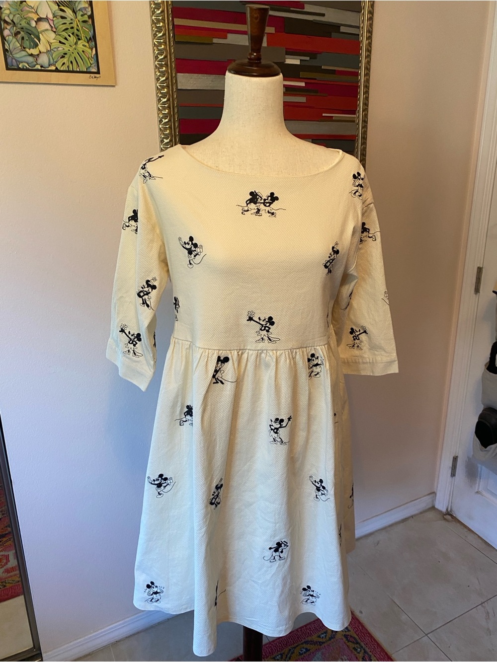 Disney Cream Midi Dress with Black Character Print